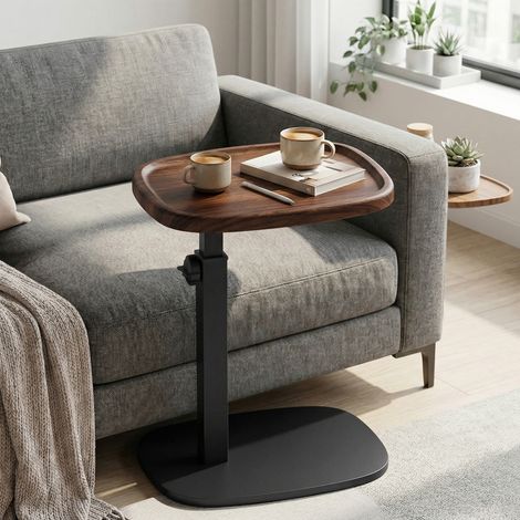 Table de Chevet Réglable en Hauteur, en Forme de C, pour Salon ou Chambre, 30 x 40 x 69 cm, Marron et Noir (1/5)