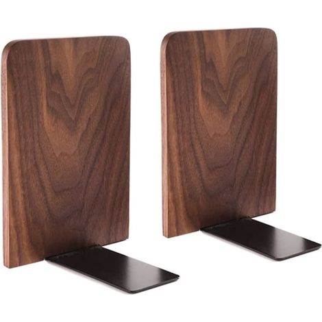 Lot en bois de noyer noir, serre-livres antidérapant pour étagères, organiseur de rangement carré 17x13cm, support de livres stable pour bureau à domicile (1/4)