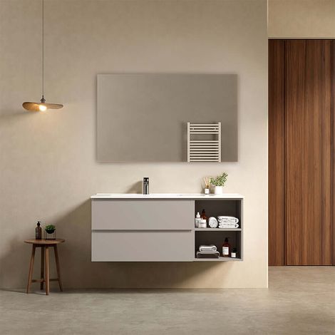 Mobile bagno sospeso 120 cm Grigio Cenere Lavabo a Sinistra in Ceramica Specchio Quadro - Fiji Paint Plus (1/4)