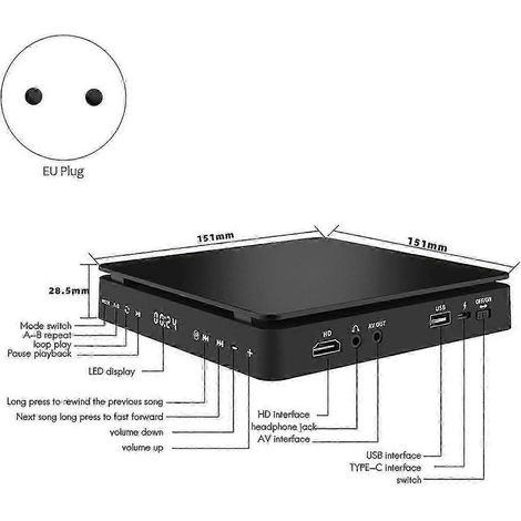Lecteur DVD HD compatible avec la maison, lecteur VCD pour enfants, mini-lecteur CD, lecteur DVD avec prise UE. (1/5)