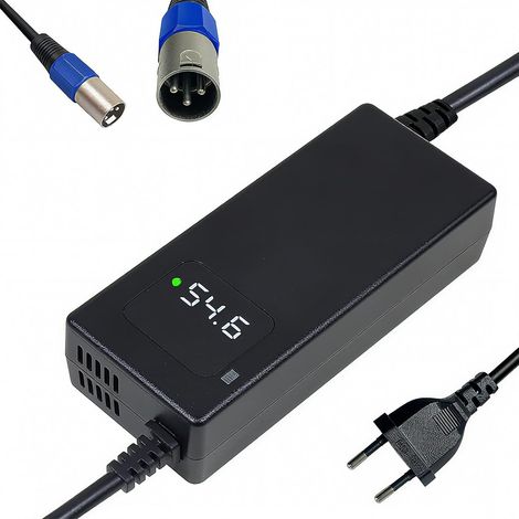 Chargeur Batterie 54,6V 2A pour Batterie Lithium 48V, avec Affichage LED et Protection Multiple, Fonctions de réparation, avec connecteur XLR 3 Broches (1/5)