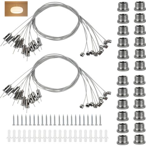 Stainless Steel Cable Suspension Kit, 1.5mm x 1m, Ceiling Mount for LED Panel Ceiling Lights, High Load Capacity, Adjustable Design Suspension Light Kit (20pcs) (1/5)