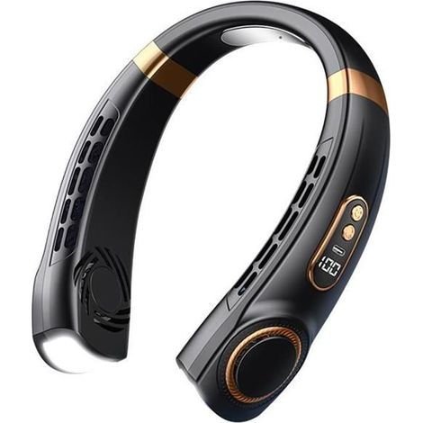 Ventilateur Cou Portable Rechargeable 5 Vitesses LED Lumière Ambiance Batterie 4000mAh USB-C Silencieux Noir Longue Autonomie (1/5)