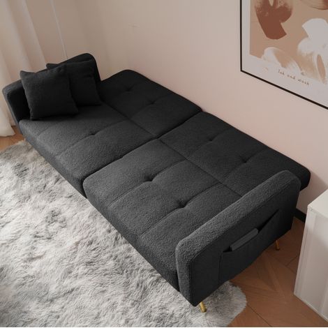 Schlafsofa 175x64x72 cm Antikgrau in Lammwollstoff mit Bettfunktion und Seitentaschen (1/5)