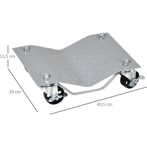 Cric de manœuvre en 2 pièces pour aide au changement de pneu avec 4 roulettes Gris 40,5x30x13,5 cm pour voiture et atelier