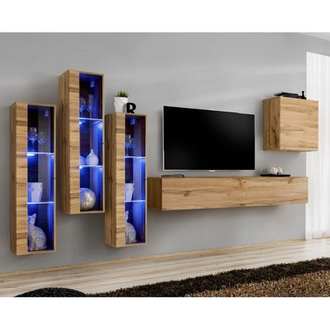 Meuble TV Mural Design "Switch XIII" 330cm Naturel (1/4)
