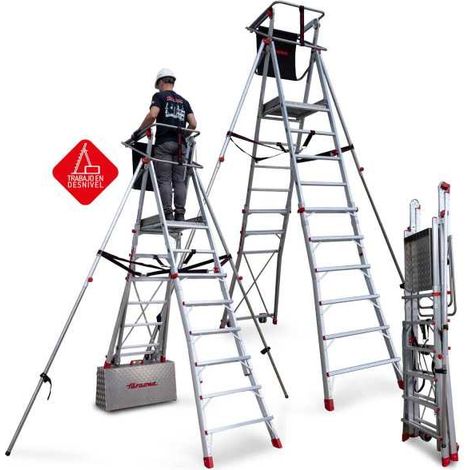Escalera con amplia plataforma, estabilizadores de serie y 4 peldaños PLS4 FARAONE (1/5)