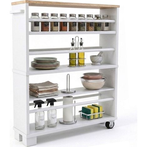 Carrello a 4 ripiani effetto legno con maniglia, 80x13x50 cm (1/5)