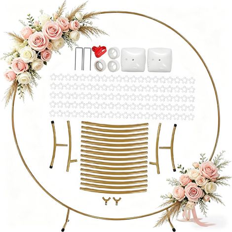 Kit d'arche de ballons, 2 m, rond, métal, doré, stable, réutilisable, avec sac à eau et accessoires, pour mariage, anniversaire, fête (1/5)