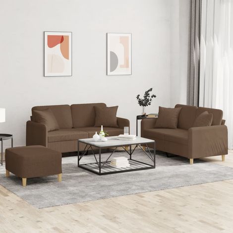 Ensemble canapé 3 pièces avec pouf et coussins, tissu marron, 2 canapés 2 places, 53.25kg - PANGIVO (1/5)