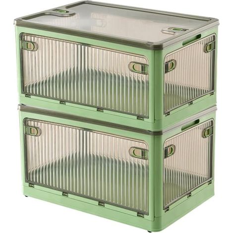 2-teiliges Aufbewahrungsbox-Set mit Deckel, 28 Liter stapelbare Aufbewahrungsbox mit Rollen, zusammenklappbare 5-türige Aufbewahrungsbox, Spielzeug-Organizer, Aufbewahrungsschrank (grün)