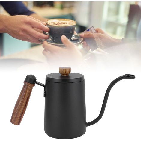 Cafetière à filtre 600 ml en acier inoxydable 304 avec poignée en bois, noire (1/5)
