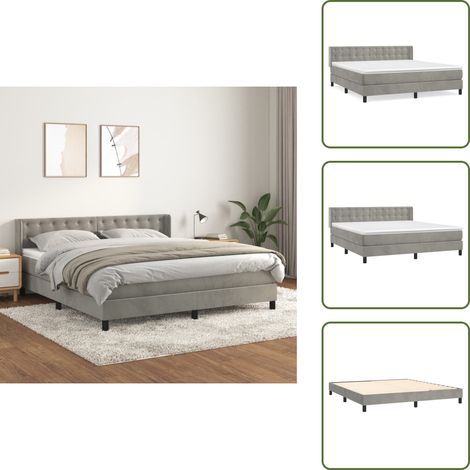 Boxspringbett mit Matratze Hellgrau 160x200 cm Samt - Samtbett - Boxspringbett - Doppelbett - Bettauflage - Matratze (1/5)