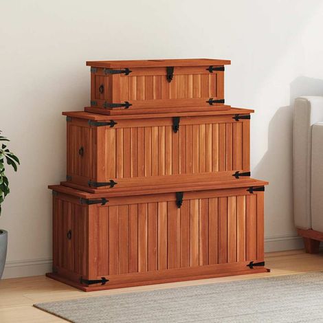 Coffres de rangement x3 en bois d’acacia massif et MDF marron, 3 dimensions, verrouillables - PANGIVO (1/5)