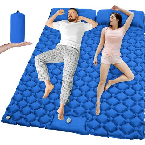 Matelas gonflable double de camping (bleu), ultraléger, pliable, tapis de sol (1/5)