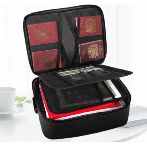 Coffre Fort anti feu avec Serrure, Sac Ignifuge de Grande Taille pour Argent, Passeport, Certificat important, Matériel de haute qualité 36 x 27 x 10cm avec sac organisateur multicouche (1/5)