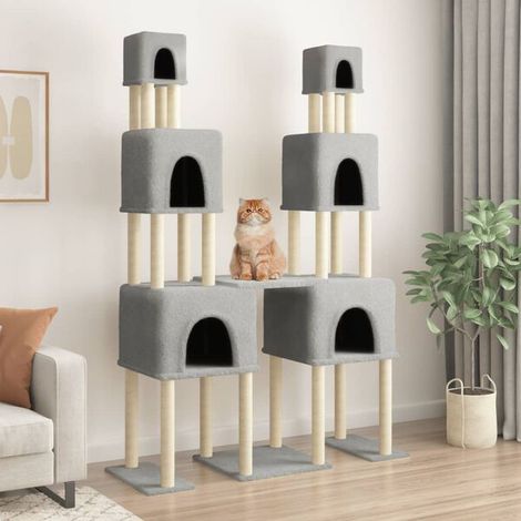 Arbre à chat avec poteaux en sisal, gris clair, 199 cm