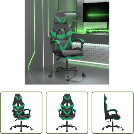 Gamingstuhl mit Fußstütze - Gaming-Stuhl mit Fußstütze Drehbar Schwarz & Grün Kunstleder (1/5)