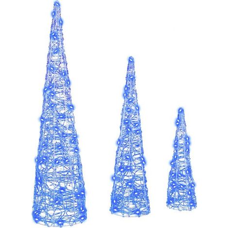 Sapin de Noël avec 90 lumières LED, ensemble de 3 pièces, bleu, 20 x 20 x 80 cm, acrylique. (1/5)