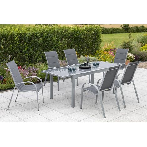 Amalfi Set 7tlg 6 Sessel Tisch 140(200)x90cm Alu/Textil