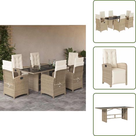 Cuscini per seduta - vidaXL Set da Pranzo da Giardino 7 pz con Cuscini Beige in Polyrattan - Cuscini per schienale