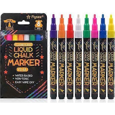 Marqueur à craie liquide - Pointe fine 1 mm - Pour tableaux noirs non poreux, verre, miroirs, carrelage, métal, plastique - Lot de 6 (1/4)