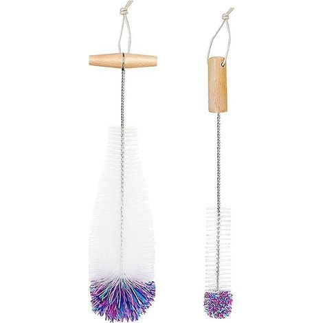 Goupillon pour Bouteilles en Verre, Nettoyeur de Bouteilles, Lot 2 Brosses Nettoyage, Nettoyage Blanc