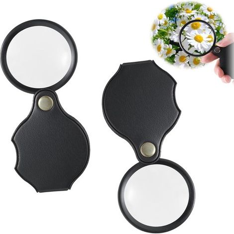 Lot de 2 loupes à main pliables 10X avec étui en cuir, lentille en verre optique de 50 mm, compactes et portables pour lecture, bijoux, cartes et inspection (1/5)