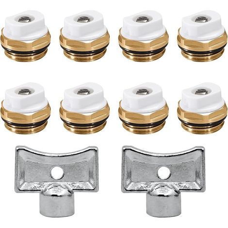 Lot de 8 valves de purge de radiateur en laiton 1/2" avec 2 clés de purge - Valve de chauffage manuelle - Buse d\'échappement (1/5)