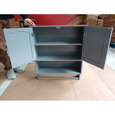 Armoire de la salle de bains avec étagère pour les serviettes, armoire de la salle de bains avec étagère murale à deux portes et étagères ouvertes. Étagère pour les articles médicaux en salle de bains (1/5)