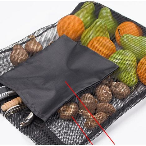 Lot de 2 sacs de cueillette de fruits en maille - Sacs de récolte réutilisables et respirants avec bandoulière - Légers - Noir (1/5)