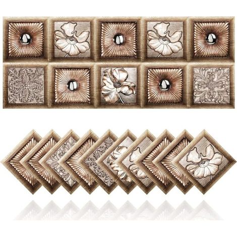 Retrò Adesivi per Piastrelle Bagno Cucina pavimento di Piastrelle Adesive Adesivi da Parete fai da te Impermeabile olio-PVC autoadesivo Decorazione Marocco Stile Marrone Fiori (10x10 cm) (1/5)