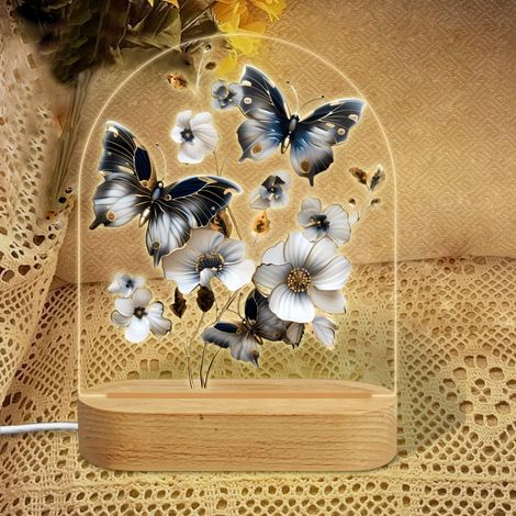 Veilleuse en forme d'arc avec papillons noirs-blancs et fleurs Lampe LED 3 couleurs Décoration chambre enfant Cadeau baby shower (1/5)