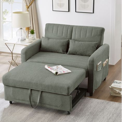REDOM - Divano letto 2 posti, schienale regolabile a 3 posizioni, design estraibile, schiuma, verde militare (1/5)