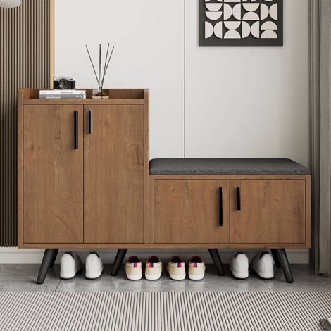 Schuhschrank Schuhbank Aufbewahrung 120 cm Natur OKMYHOME (1/5)