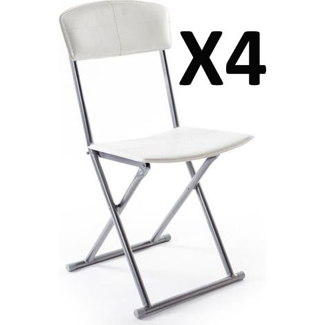 Lot de 4 chaises pliantes PVC Polyuréthane en Crème -PEGANE-