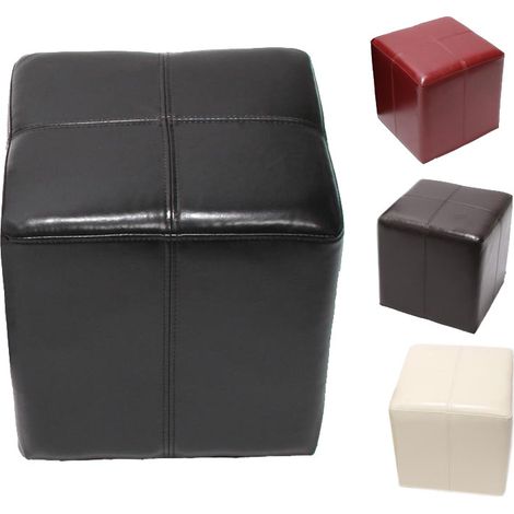 Pouf dé, tabouret Onex, cuir, 36x36x36cm, noir (1/2)