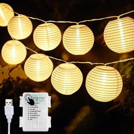 Guirlande Lumineuse Exterieure Pile/USB Guirlande Lampions Led Interieur 30 Lanternes LED 5,8M(Blanche Chaude) (1/5)