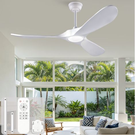 REDOM Deckenventilator, LED-Beleuchtung mit Fernbedienung, 6 Stufen, reversibler DC Motor, Massivholz, weiß (1/5)