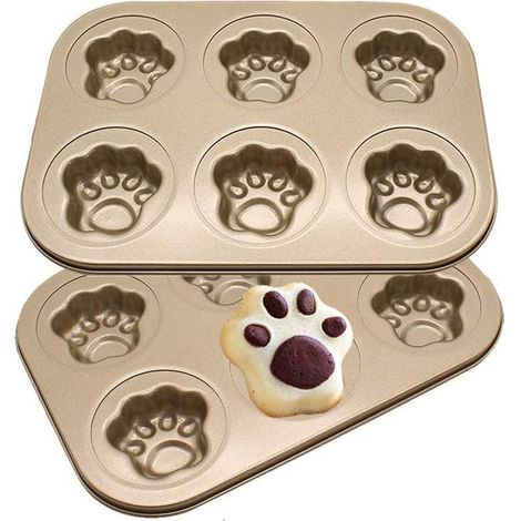 MINKUROW 2 Piezas 6 Cavidades Bonitas Bandejas Para Hornear Con Forma Específica De Carcasa De Metal Antiadherente Para Galletas De Chocolate Diy - 26.5x18.5cm Pata De Gato Dorada (1/5)
