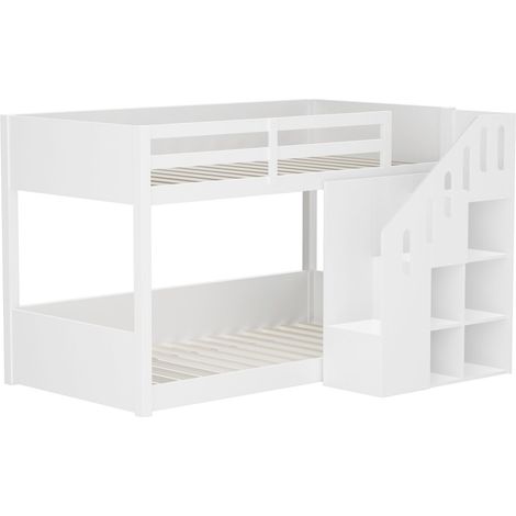 Litera de madera con escalera y espacio de almacenamiento &lt&gt - 90 x 190 cm - Blanco (1/5)