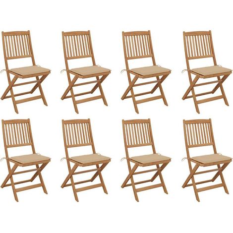 Lot de 8 Chaises de jardin pliables Chaises d'extérieur avec coussins Fauteuil de Jardin Bois d'acacia 53479 (1/5)
