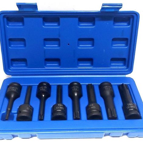 Trade Shop - Juego De Llaves De Vaso Torx De 8 Piezas 1/2" T30 T80 Llave De Impacto 78 Mm De Longitud - (1/5)