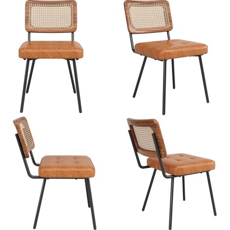 4 sedie da pranzo in ecopelle con schienale in rattan PE 61 x 46 x 79 cm marrone MODENUIT (1/5)