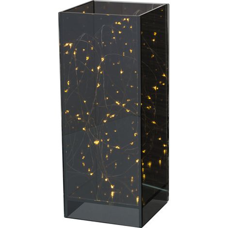 Lichtobjekt Dekogefäß Schwarz rechteckig 25 cm mit 20er LED-Lichterkette - Glas