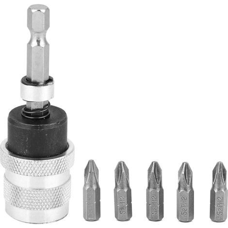 Tournevis à embouts, tournevis en argent adaptateur rapide tige d'extension d'embouts magnétique télescopique + 5 embouts PH2 (1/5)