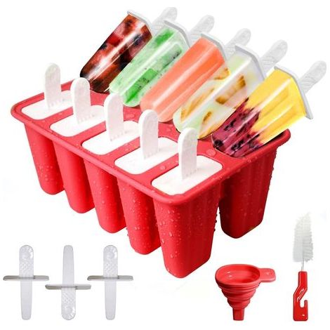 Moule Glace 10 Cavités, Avec Batonnet Glace, Brosses Et Entonnoirs Pliants, Silicone Moule à Glace Pour Glace, Sans BPA (1/5)