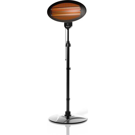 Riscaldatore a infrarossi da 2000 W, nero, per esterni  Riscaldatore con tubi al quarzo, 3 livelli di potenza e supporto telescopico