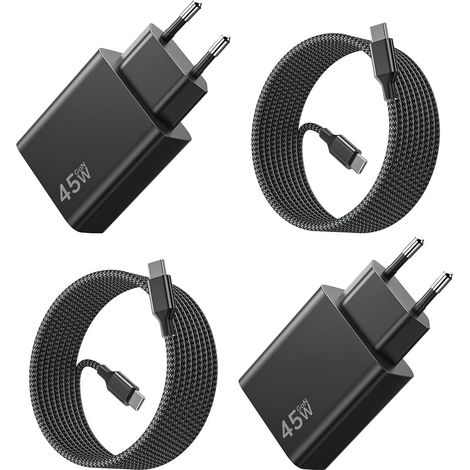 2-Pack 45W USB-C Fast Charging Charger for Samsung, 45W Type-C Fast Charging Charger with 100W 2M USB-C Cable, Type-C Plug Adapter for Galaxy S25/S24/S23/S22/S21/S20, for iPhone 17/16/15