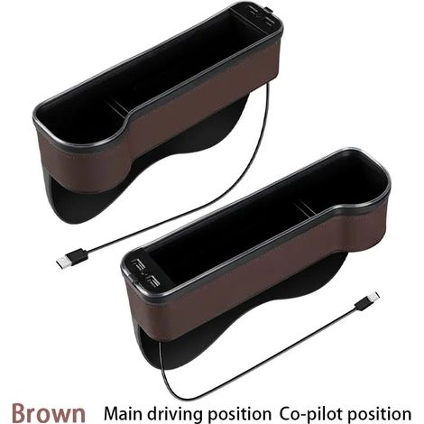 (Marron, 1 lot) Boîte de rangement colorée avec éclairage d'ambiance, double port USB pour charge rapide, porte-bouteille, organisateur d'espace entre les sièges, accessoire de voiture (1/5)